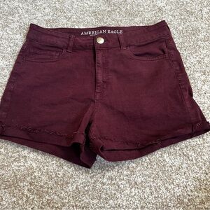 American Eagle Hi Rise Shortie Jean shorts in maroon size 10